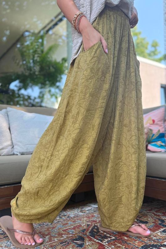 Tasha Damask Bloom Pant Deep Olive